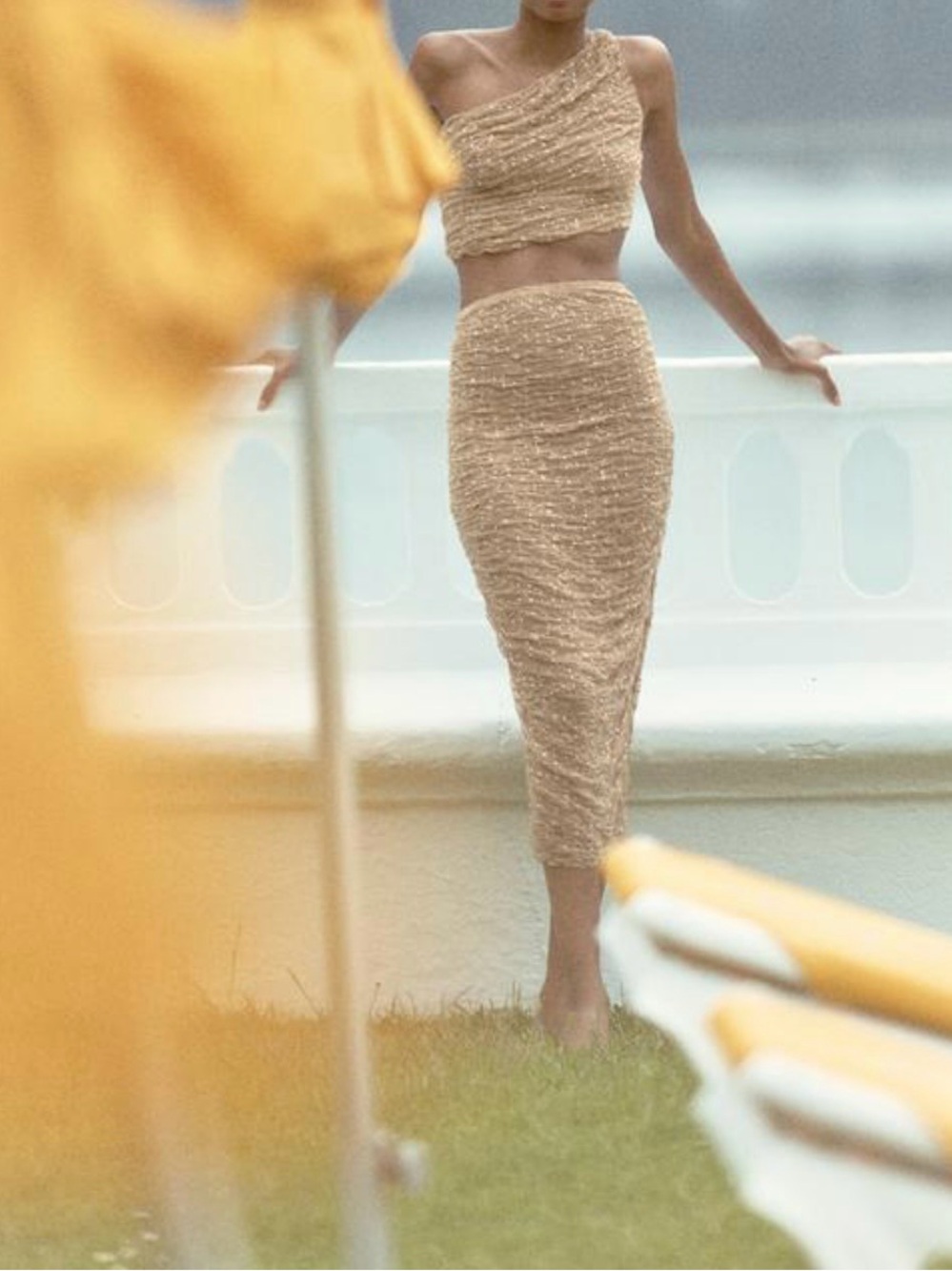 Zara Tan Mesh Laci Skirt with Rhinestone Embellishment